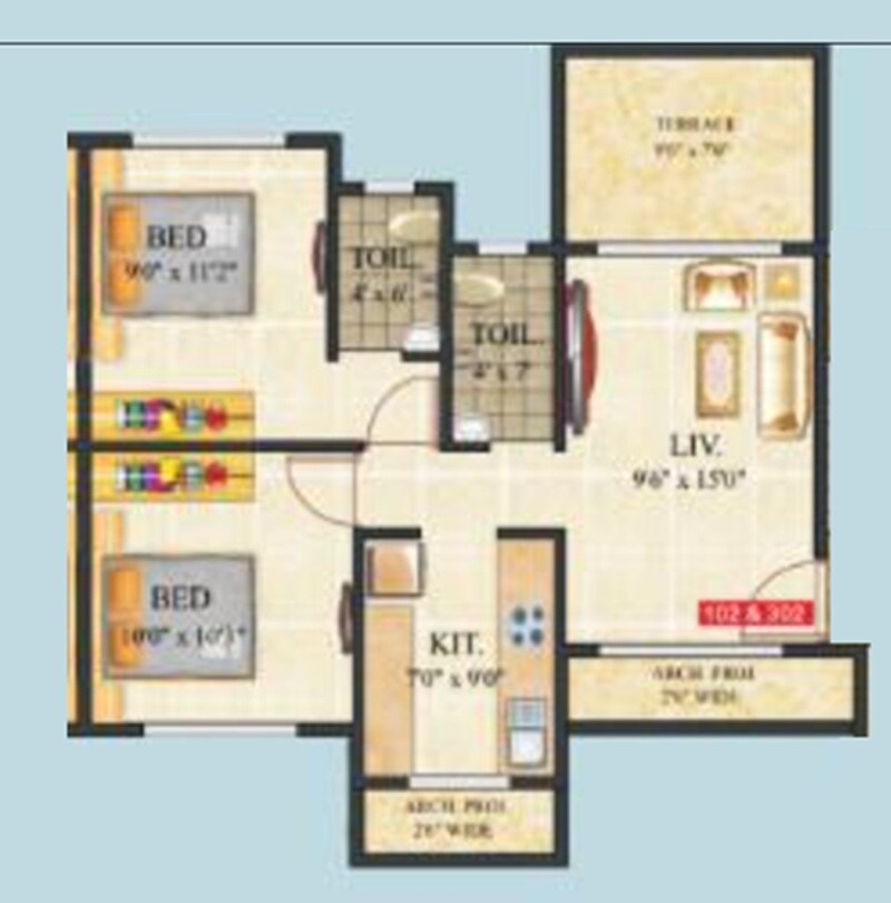 Floor plan of 2 BHK 420 Sq. Ft. Apartment in Madhu K K Renuka Residency A And B Wing, Thane