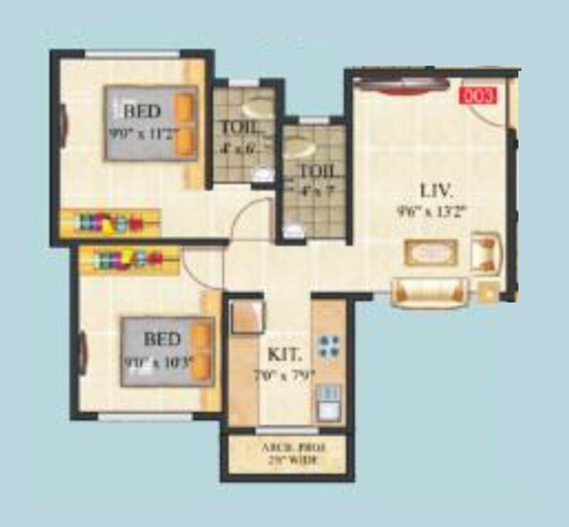 Floor plan of 2 BHK 432 Sq. Ft. Apartment in Madhu K K Renuka Residency A And B Wing, Thane