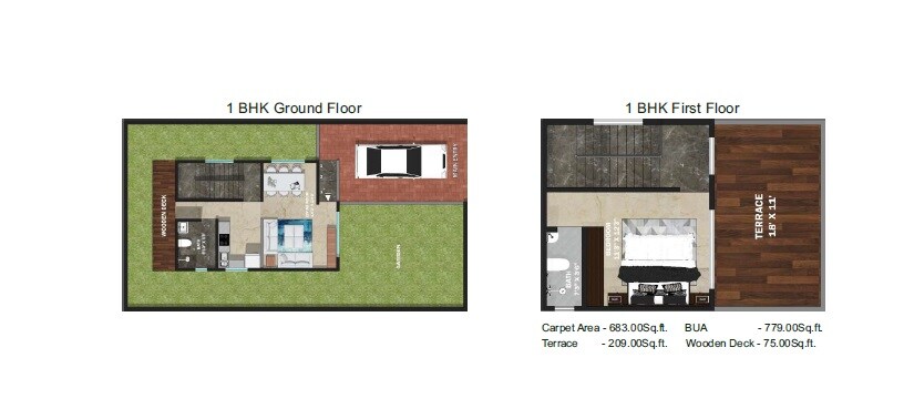 Floor plan of 1 BHK 683 Sq. Ft. Villa in Madhusudan Retreat, Thane