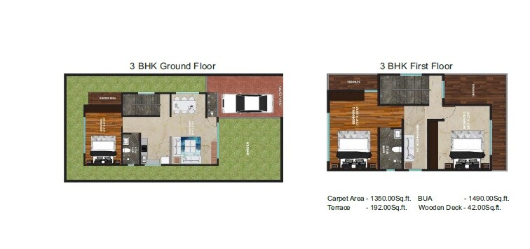 Floor plan of 3 BHK 1350 Sq. Ft. Villa in Madhusudan Retreat, Thane