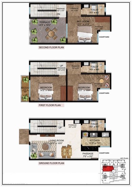 Floor plan of 3 BHK 1383 Sq. Ft. Villa in Madhusudan Retreat Terraces, Thane