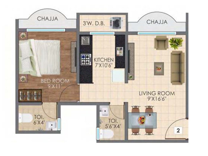 1 BHK 444 Sq. Ft. Apartment