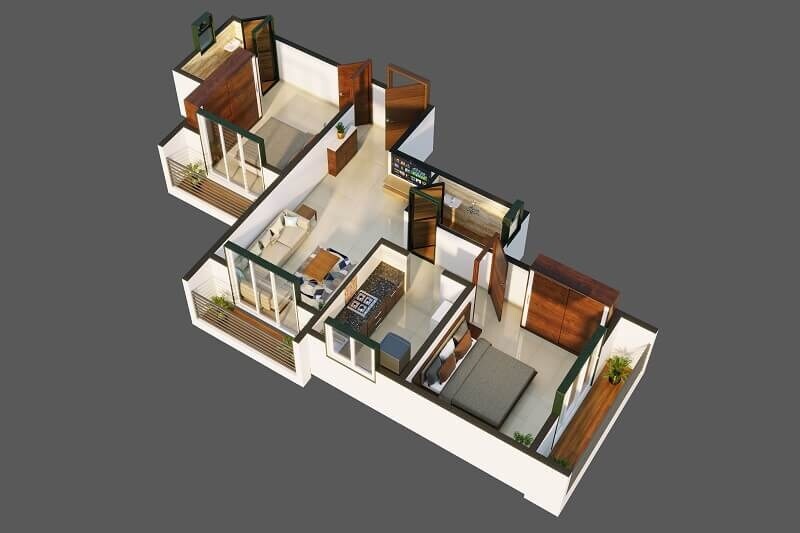Floor plan of 2 BHK 478 Sq. Ft. Apartment in Magnus Pride, Thane