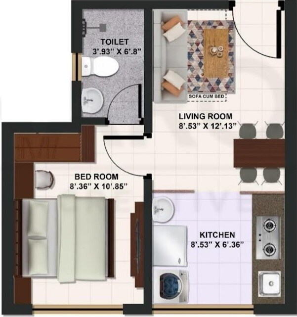 Floor plan of 1 BHK 410 Sq. Ft. Apartment in Magus City, Thane
