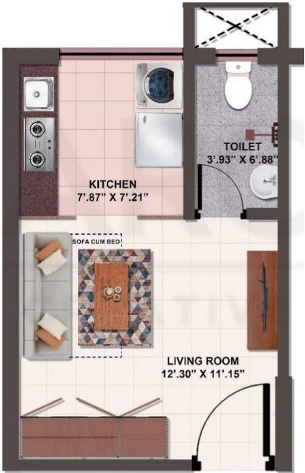 Floor plan of 232 Sq. Ft. Studio in Magus City, Thane