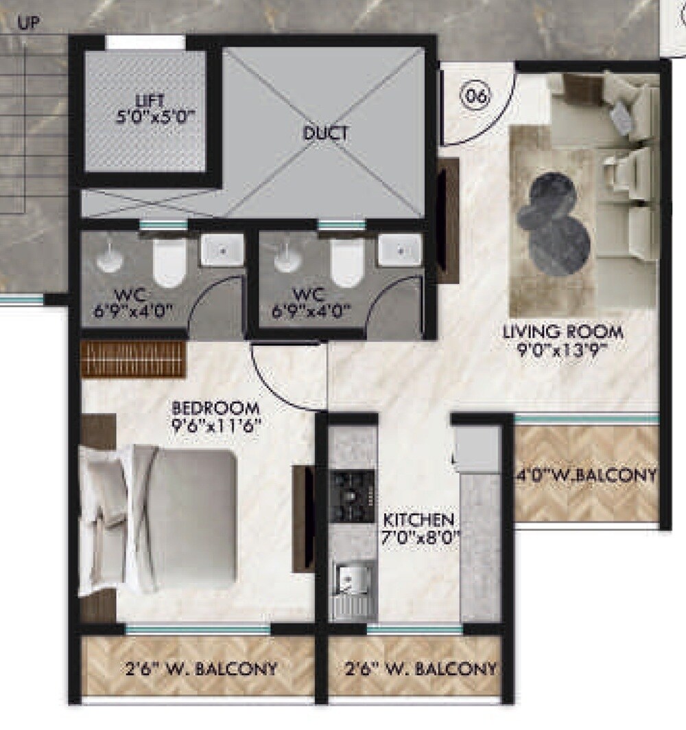 Floor plan of 1 BHK 494 Sq. Ft. Apartment in Mahadev Enclaves, Thane