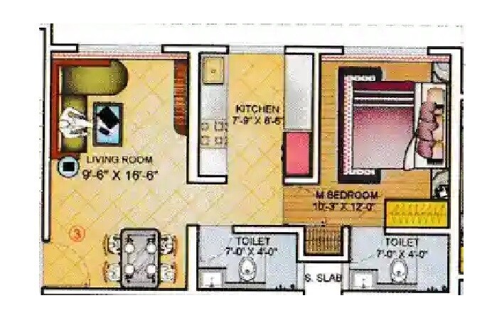 Floor plan of 1 BHK 446 Sq. Ft. Apartment in Mahaveer Horizon Kalyan, Thane