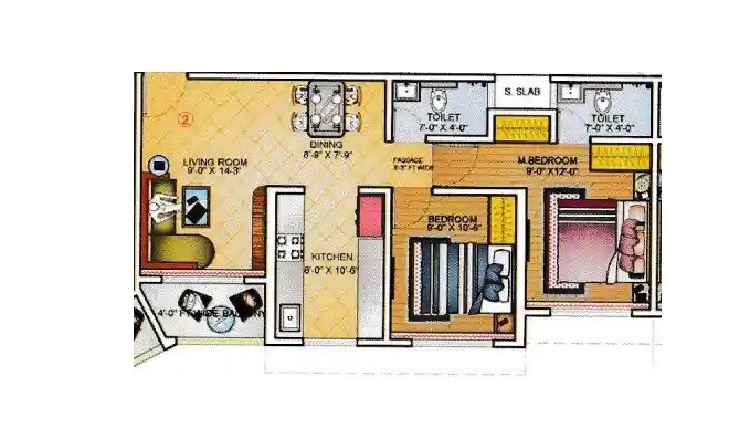 Floor plan of 2 BHK 650 Sq. Ft. Apartment in Mahaveer Horizon Kalyan, Thane