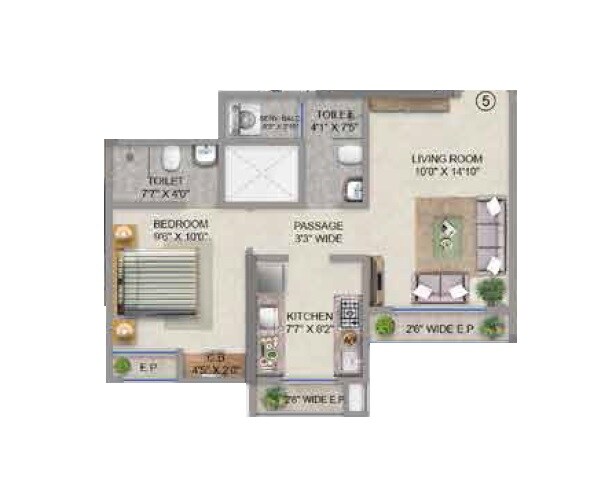Floor plan of 1 BHK 428 Sq. Ft. Apartment in Mahavir Square, Thane