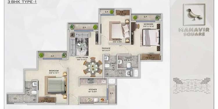 mahavir square apartment 3 bhk 839sqft 20214628154645