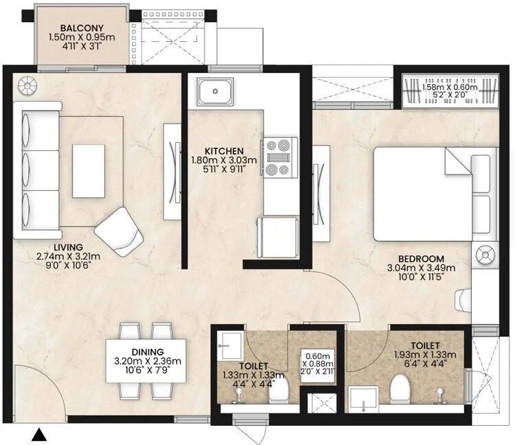 Floor plan of 1 BHK 452 Sq. Ft. Apartment in Mahindra Happinest Kalyan, Thane