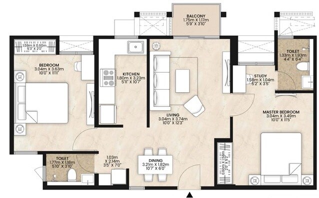 Floor plan of 2 BHK 653 Sq. Ft. Apartment in Mahindra Happinest Kalyan, Thane
