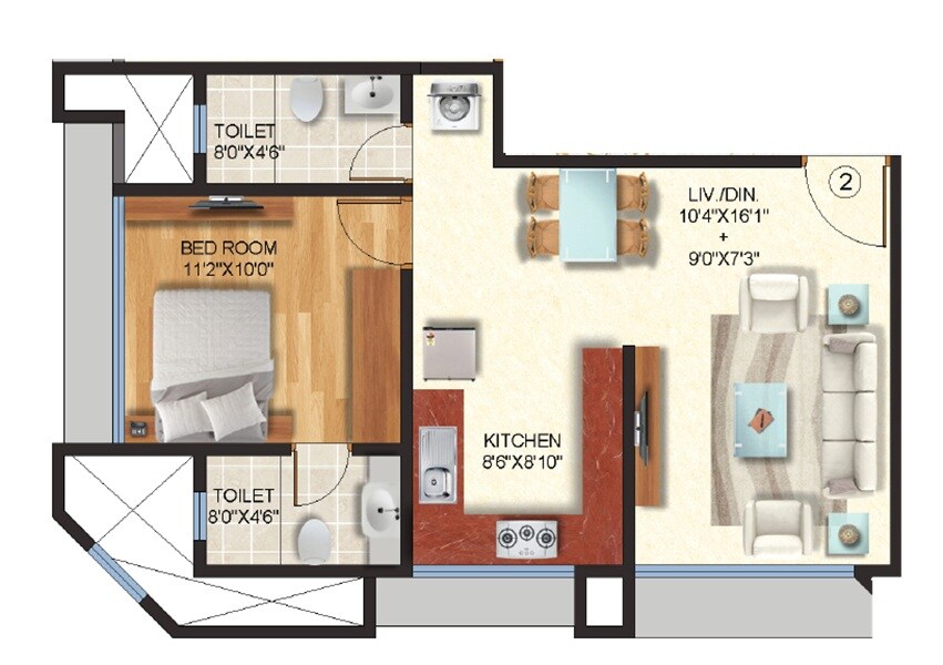1 BHK 524 Sq. Ft. Apartment