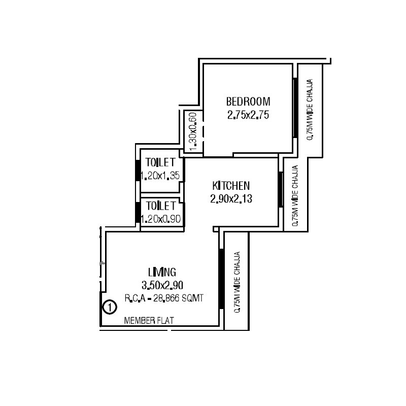 Floor plan of 1 BHK 280 Sq. Ft. Apartment in Majesty Springfield, Thane