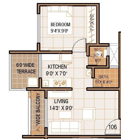 Floor plan of 1 BHK 294 Sq. Ft. Apartment in Mali Pinnacle, Thane