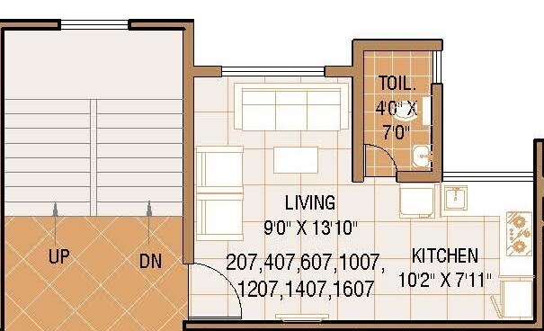 Floor plan of 189 Sq. Ft. Studio in Mali Pinnacle, Thane