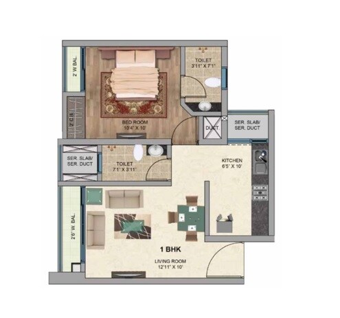 Floor plan of 1 BHK 470 Sq. Ft. Apartment in Man One park Avenue, Thane