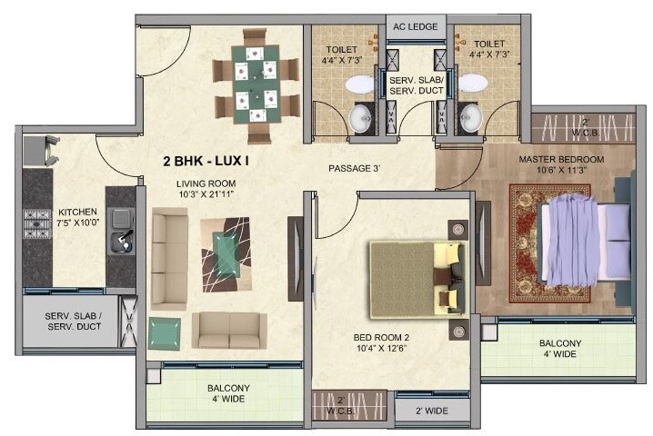 Floor plan of 2 BHK 665 Sq. Ft. Apartment in Man One park Avenue, Thane