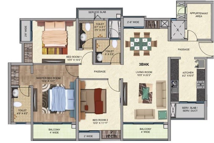 Floor plan of 3 BHK 1167 Sq. Ft. Apartment in Man One park Avenue, Thane