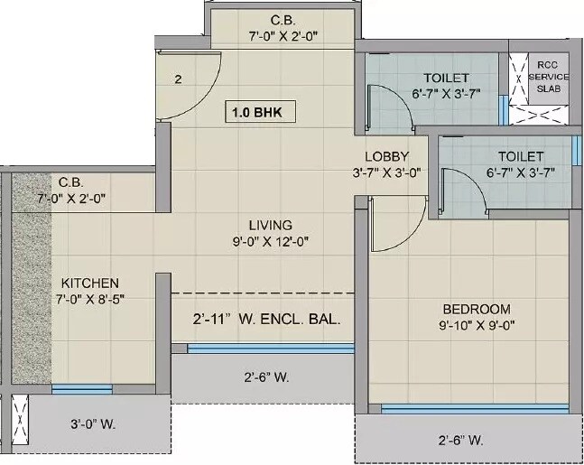 Floor plan of 1 BHK 463 Sq. Ft. Apartment in Man Opus, Thane