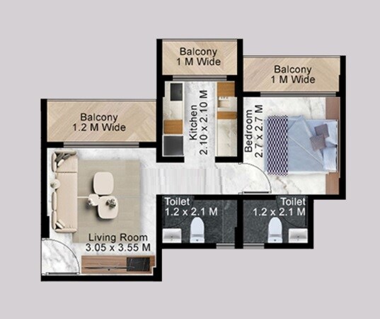 Floor plan of 1 BHK 450 Sq. Ft. Apartment in Mangaldeep Vision Srushti, Thane