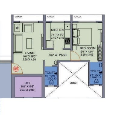 1 BHK 476 Sq. Ft. Apartment
