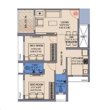 Floor plan of 2 BHK 655 Sq. Ft. Apartment in Mangeshi Dhara, Thane
