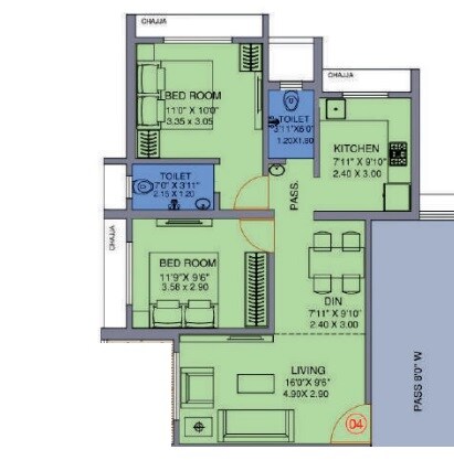 2 BHK 694 Sq. Ft. Apartment