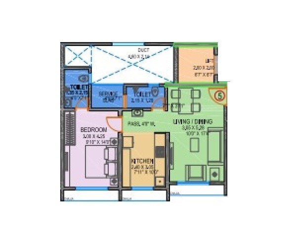 Floor plan of 1 BHK 480 Sq. Ft. Apartment in Mangeshi Royale, Thane