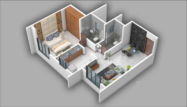 Floor plan of 1 BHK 512 Sq. Ft. Apartment in Mangeshi Sohan, Thane