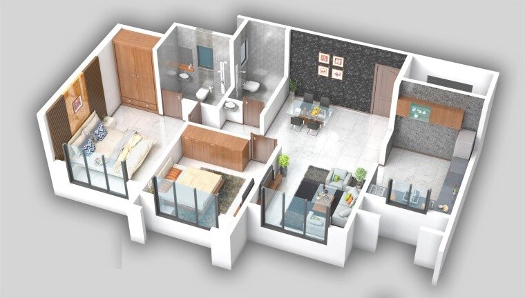 Floor plan of 2 BHK 567 Sq. Ft. Apartment in Mangeshi Sohan, Thane