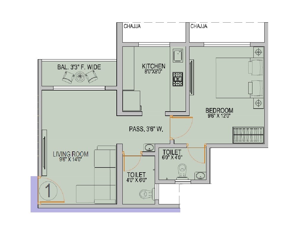 Floor plan of 1 BHK 426 Sq. Ft. Apartment in Mangeshi Star, Thane