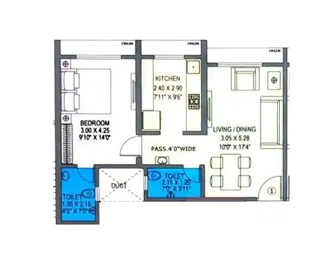 Floor plan of 1 BHK 425 Sq. Ft. Apartment in Mangeshi Tulip, Thane