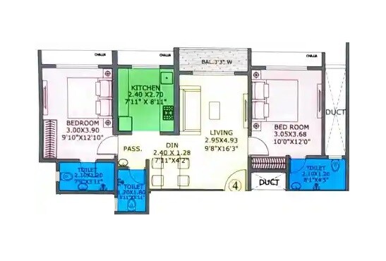 Floor plan of 2 BHK 511 Sq. Ft. Apartment in Mangeshi Tulip, Thane