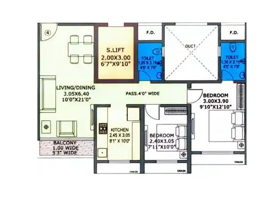 Floor plan of 2 BHK 527 Sq. Ft. Apartment in Mangeshi Tulip, Thane