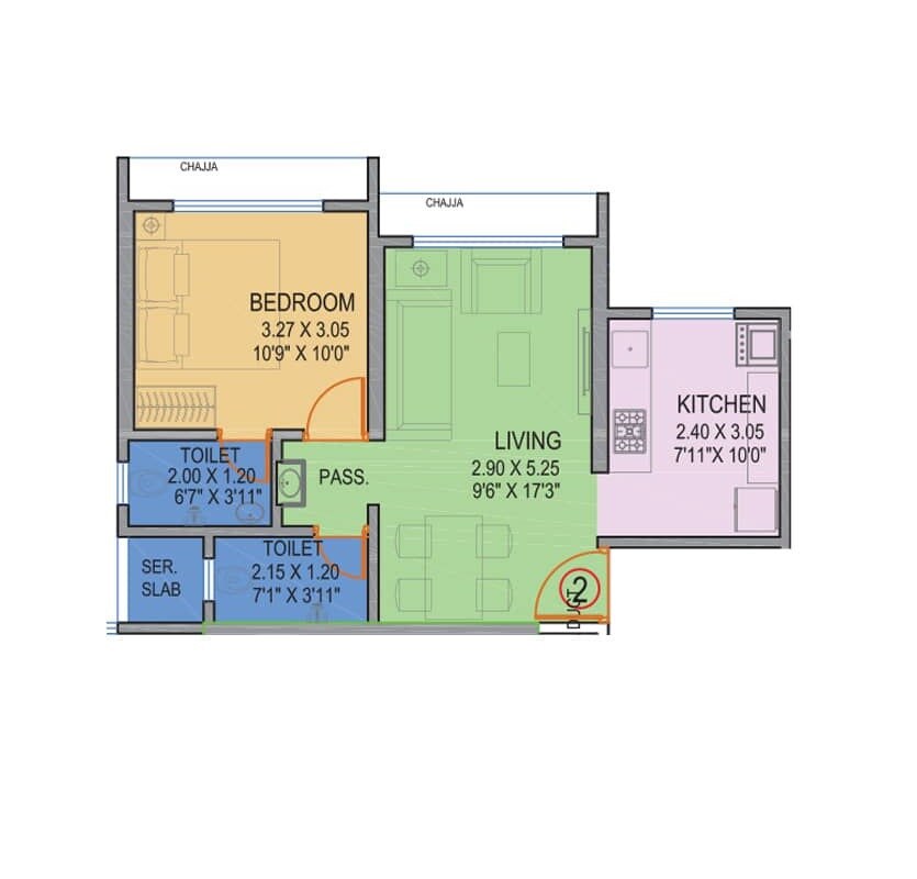 Floor plan of 1 BHK 480 Sq. Ft. Apartment in Mangeshi Woods, Thane