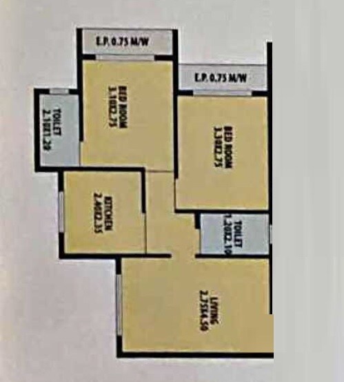 Floor plan of 2 BHK 654 Sq. Ft. Apartment in Mango Sky Height, Thane