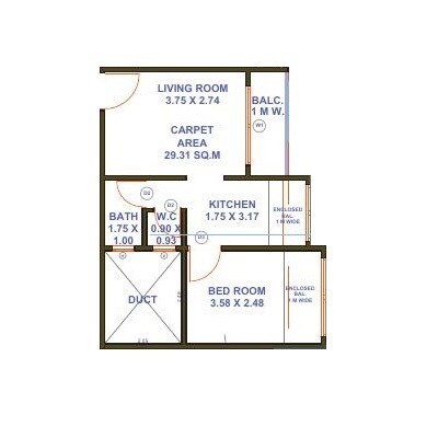 Floor plan of 1 BHK 315 Sq. Ft. Apartment in Manisha Vishwanath Heights, Thane