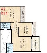 Floor plan of 1 BHK 496 Sq. Ft. Apartment in Manohar Vikas Shreeji Paraiso Phase I, Thane