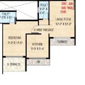 Floor plan of 1 BHK 397 Sq. Ft. Apartment in Manohar Vikas Shreeji Paraiso Phase I, Thane