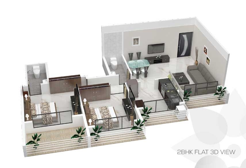Floor plan of 2 BHK 625 Sq. Ft. Apartment in Manohar Vikas Shreeji Paraiso Phase I, Thane