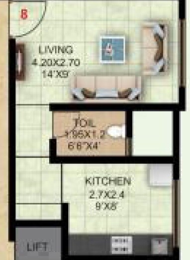 Floor plan of 203 Sq. Ft. Studio in Manoj Bahinai Bhuvan, Thane