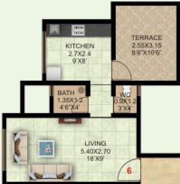 Floor plan of 244 Sq. Ft. Studio in Manoj Bahinai Bhuvan, Thane