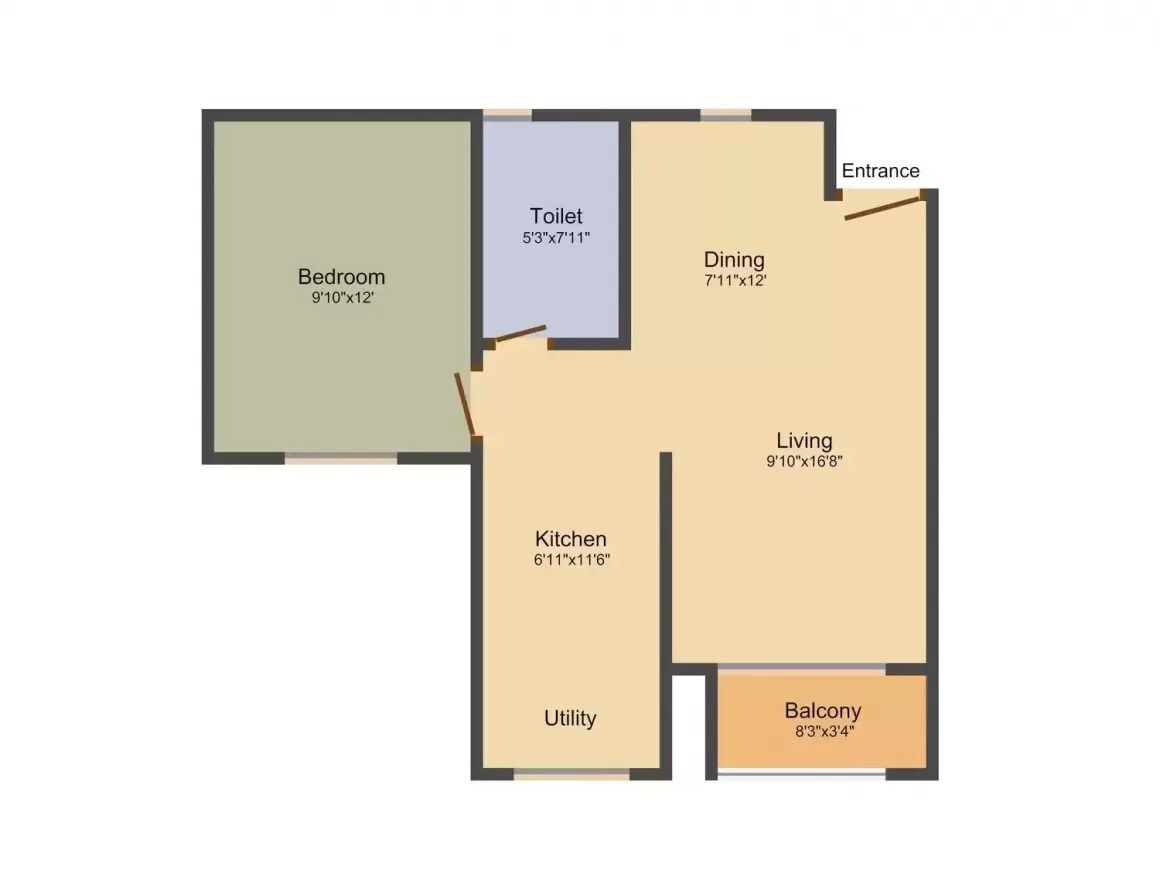 Floor plan of 1 BHK Apartment - 600 sq. ft. in Mapkhan silverline, Thane