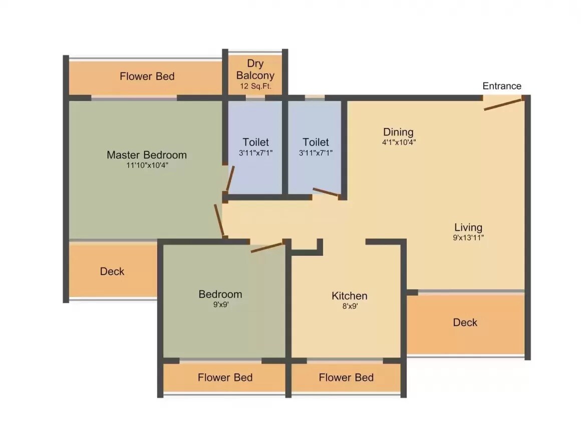 Floor plan of 2 BHK Apartment - 865 sq. ft. in Mapkhan silverline, Thane