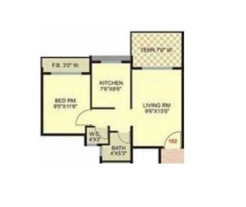 Floor plan of 1 BHK 283 Sq. Ft. Apartment in Maple City, Thane