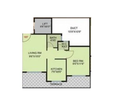 Floor plan of 1 BHK 428 Sq. Ft. Apartment in Maple City, Thane