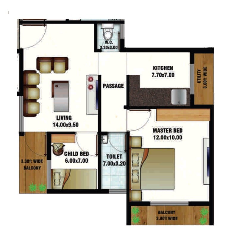 Floor plan of 1 BHK 381 Sq. Ft. Apartment in Marathe Shubhanand NX And Greenland NX, Thane