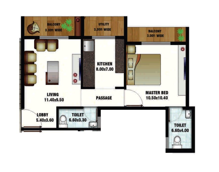 Floor plan of 1 BHK 431 Sq. Ft. Apartment in Marathe Shubhanand NX And Greenland NX, Thane