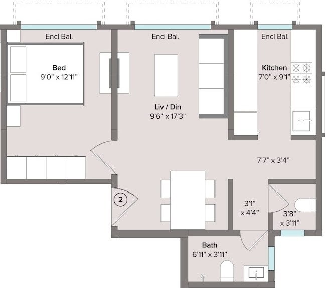 Floor plan of 1 BHK 397 Sq. Ft. Apartment in Marathon Nagari NX, Thane